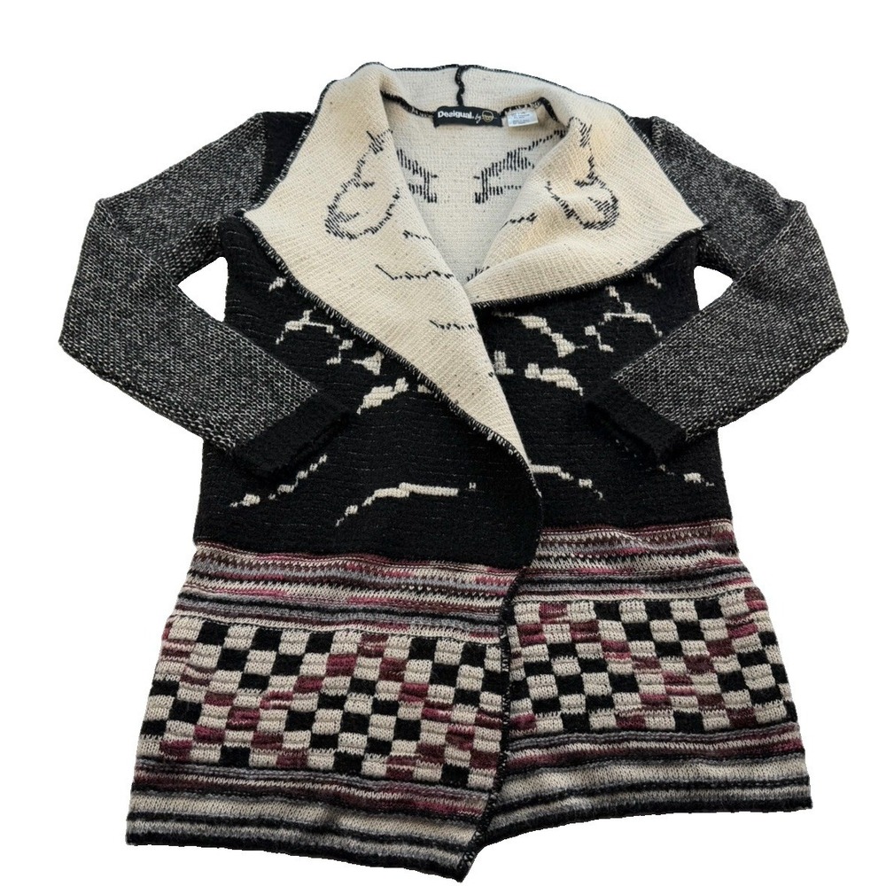 Desigual by Christian Lacroix Open Cardigan Sweater Sz L Made Spain Long Knit